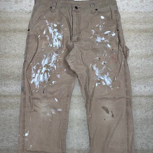 Vintage Wrangler Carpenter Pants Tan Canvas Baggy Fit Dungarees Painters 90s - Picture 5 of 6